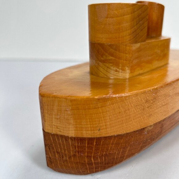 Vintage Handmade Wooden Toy Tugboat - Picture 6 of 10